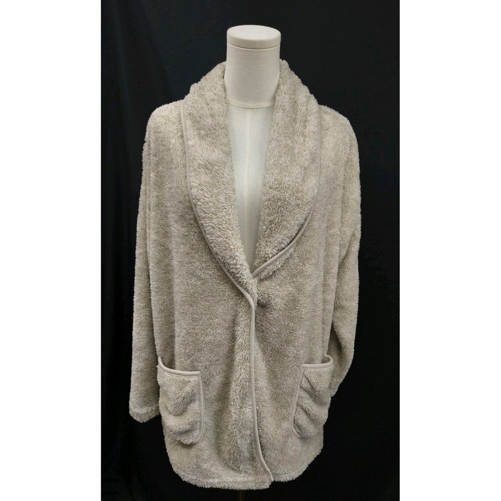 Soft Surroundings Sherpa Fleece Cardigan Shawl Collar One Button Patch Pockets M